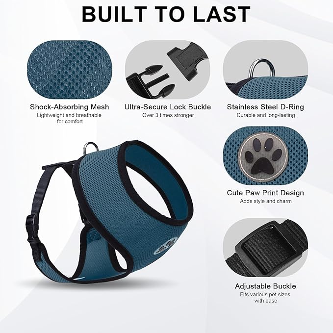 BINGPET No Pull Dog Harness,Soft Mesh Breathable All Weather Vest Harness,Safety Protection Design Durable Adjustable Step-in Easy Walk Dog Harness for Small Medium Large Dogs(DarkBlue,L)