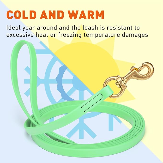 Viper Biothane K9 Working Dog Leash Waterproof Lead for Tracking Training Schutzhund Odor-Proof Long Line with Solid Brass Snap for Puppy Medium and Large Dogs, 15ft Sea Foam Green