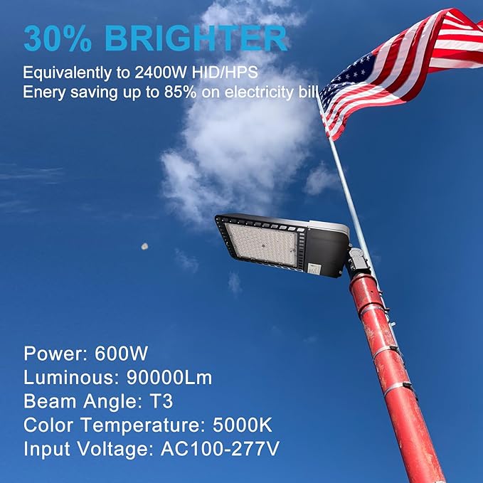 Lightdot 600W Parking Lot Lighting 90000LM 5000K LED Pole Lights Outdoor with Dusk to Dawn IP65 LED Parking Lot Lights Outdoor for Street Yard,Driveway,Stadium,Roadway-2Pack 7Yrs Warranty