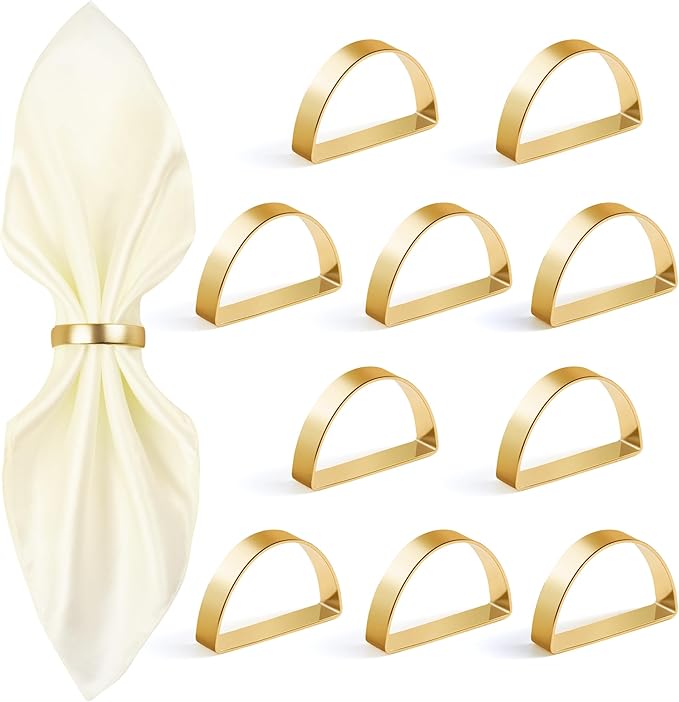 10Pcs Metal Gold Napkin Rings Set, Stainless Steel Metal Gold Napkin Holder, Fall Thanksgiving Christmas Easter Napkins Rings for Table Decor Wedding, Banquet, Party