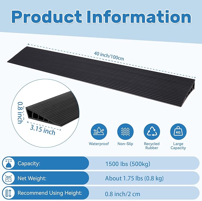Threshold Ramps for Doorways Self-Adhesive 80'' L Floor Transition Strips 4/5" Rise Ramps for Wheelchairs for Home, Door Threshold for Home Steps (Black)