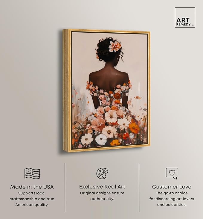 Autumn Bloom Dress Canvas Print Fashion Wall Decor by Art Remedy, Gold Frame, 16 x 24