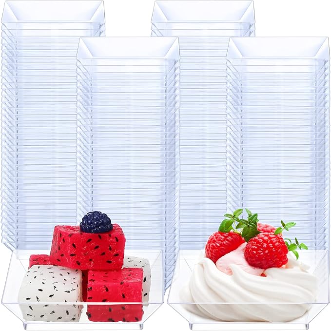 200 Pieces Mini Square Dessert Plates 2.5 x 2.5 Inch Disposable Appetizer Plates Small Clear Plastic Dish for Dessert Salad Appetizer Sauces Tastings Cake Wedding Party Serving (Clear)