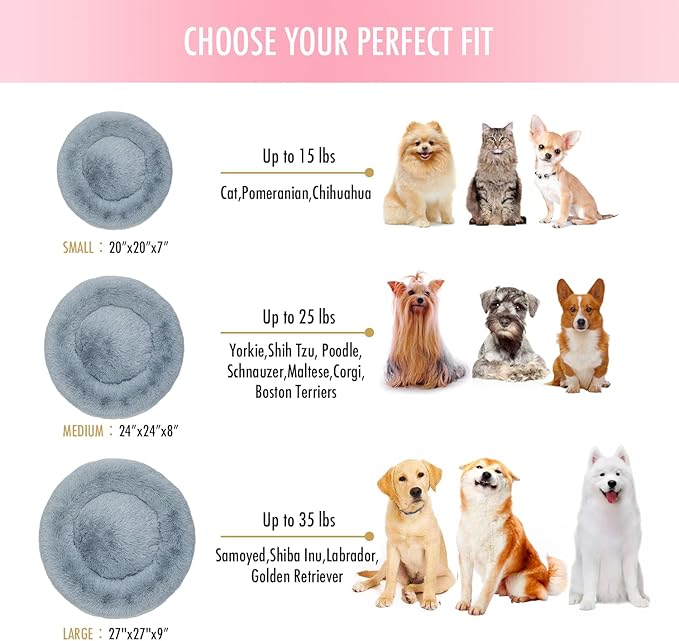 Anti Anxiety Round Fluffy Plush Faux Fur Warm Washable Dog Bed & Cat Bed, Original Bed for Small Medium Large Pets,Used to Relieve Joints and Improve Sleepï¼?0"/24"/27''ï¼?(27", Light Grey)