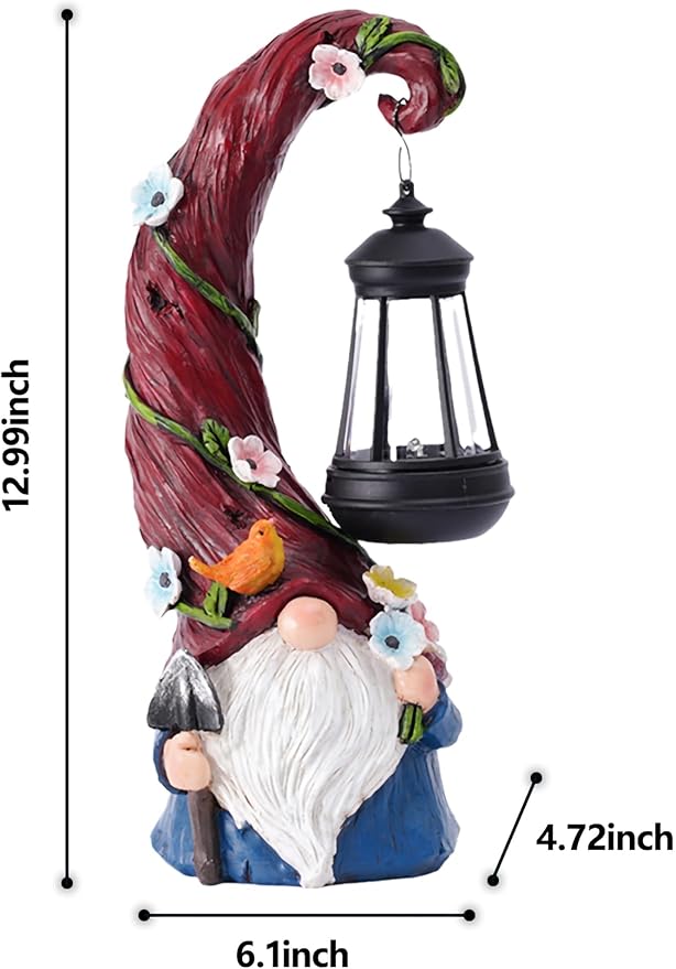 Gnome Garden Decor Statue Solar Gnomes Decorations for Yard with Lantern Light Outdoor Decorations for Patio Mom Gift