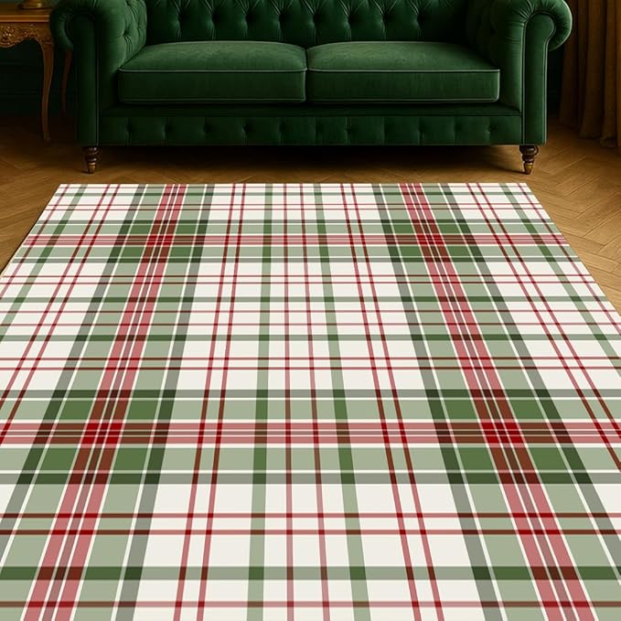 Muddy Mat짰 Plaid 2x10 Washable Area Rugs for Living Room, Bedroom & Dining Room ??Modern Soft Low Pile Non Slip Carpet ??Pet Friendly Waterproof Foldable Rugs for Home