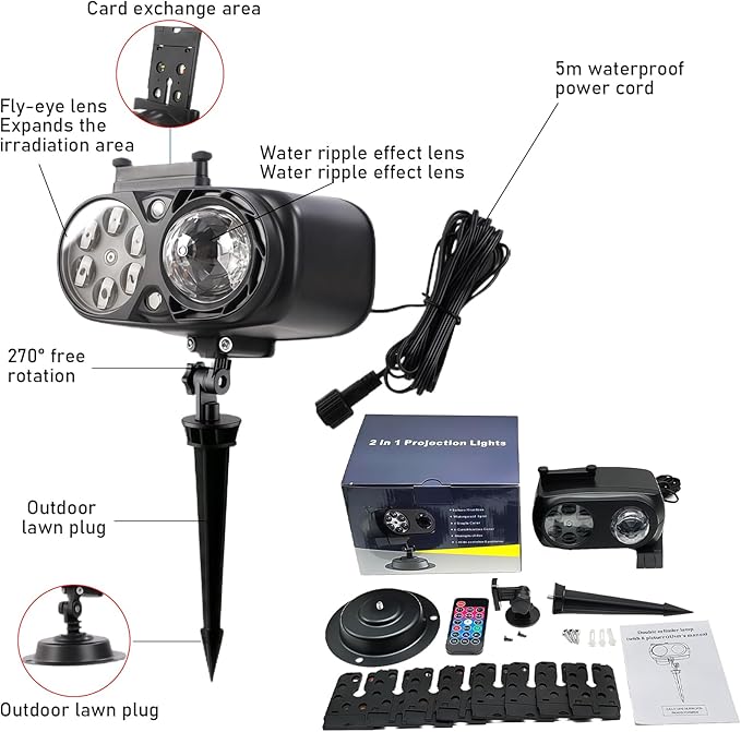 2025 Upgraded Holiday Projectors, Brighter Halloween Decorations Projector Lights, Christmas Projector with 10 HD Replaceable Slides (Ocean Wave & Patterns), Waterproof Halloween Projector Light Show