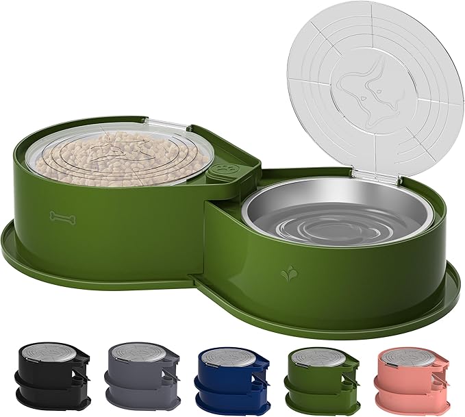 Stainless Steel Dog Bowl Set with Lids, 304 Metal Dual Food & Water Bowls for Dogs & Cats, Large Capacity Pet Feeder with Cover Keeps Food Fresh, Anti-Skid Dog Dish for Small/Medium/Large Pets