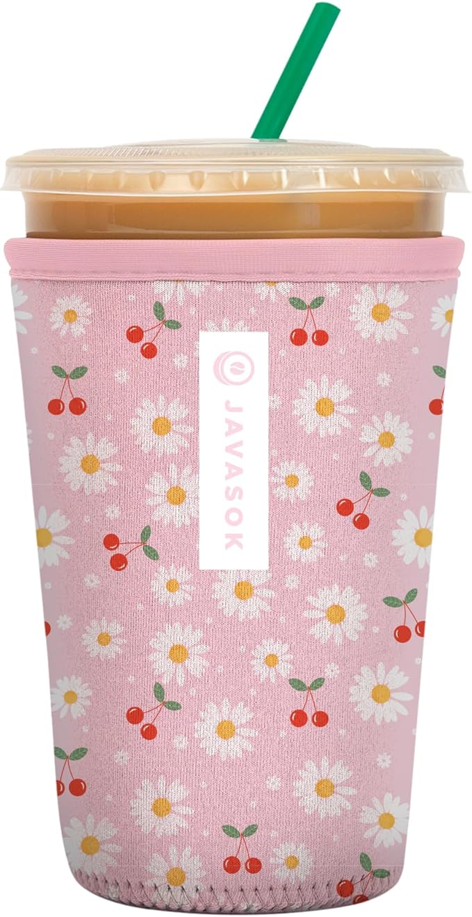 Sok It JavaSok Iced Coffee & Cold Soda Insulated Neoprene Cup Sleeve (Cherry Bomb, Medium: 22-28oz)