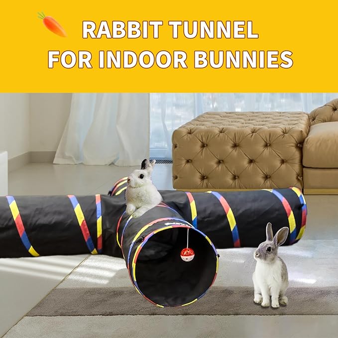 4 Way Large Cat Tunnels for Indoor Cats - 10" Diameter & 47" Long Play Tunnel Toy - Cat Tube with Play Ball & Mouse Toy - Interactive Peephole (Black)