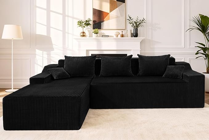 HABUTWAY 101'' Modular Sectional Sofa Cloud Couch with Deep Seat, Modern L-Shaped Convertible Couches Upholstered Couch with Chaise for Living Room Bedroom (Black, Left-Facing Chaise)