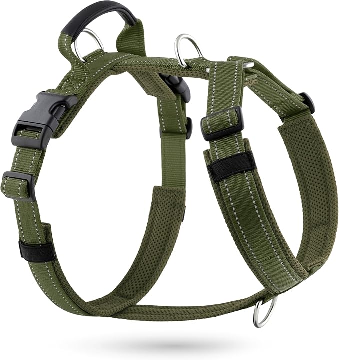 No Pull Dog Harness with Handle, Soft Mesh Padded Adjustable for Small Medium Large Dogs | Reflective Easy Walk Harness with Front Clip for Training, Running & Outdoor (Ranger Green, L)
