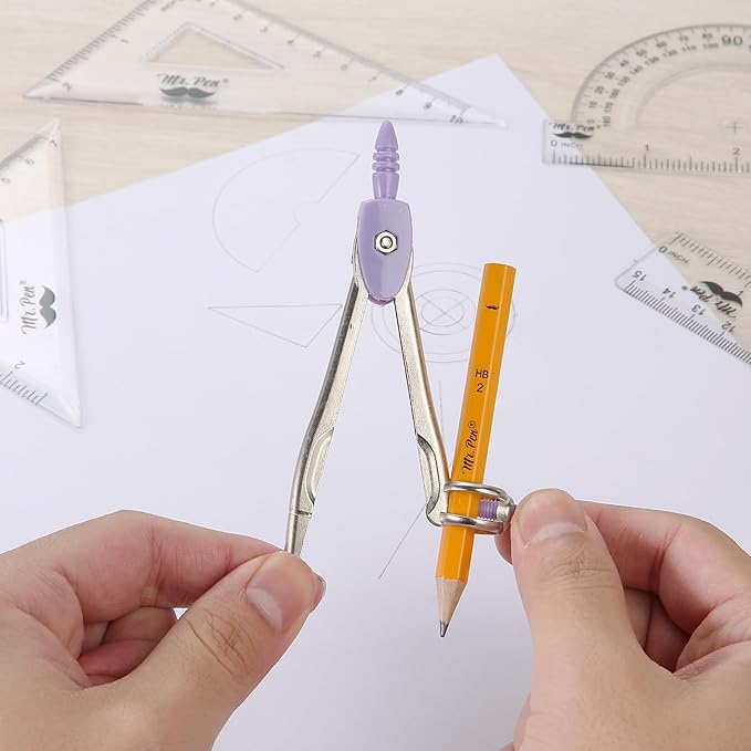 Mr. Pen- Geometry Set, 13 pcs, Compass for Geometry Compass, Geometry Kit Set with Shatterproof Storage Box, Math Compass, Geometry Set for School, Compass Math, Protractor and Compass Set, Purple