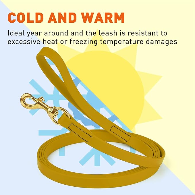Viper Biothane K9 Working Dog Leash Waterproof Lead for Tracking Training Schutzhund Odor-Proof Long Line with Solid Brass Snap for Puppy Medium and Large Dogs, 10ft Treasure Gold