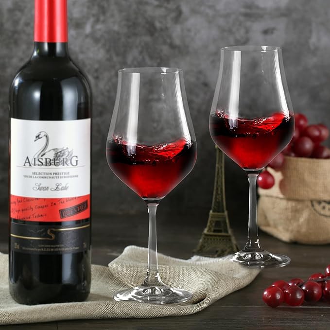 KAMMAK Wine Glasses Set of 2, 11.4 oz Hand Blown Crystal Bordeaux Wine Glasses, Thin Rim & Long Stem, Perfect for Red & White, Daily Use, Wedding Anniversary or Birthday Gift with Gift Box, Tulip