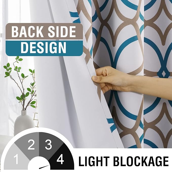 H.VERSAILTEX Blackout Curtains Printed Design 108 Inch Length 2 Panels Set Thermal Insulated Curtains for Bedroom Living Room Geometric Modern Grommet Window Drapes - Teal and Taupe