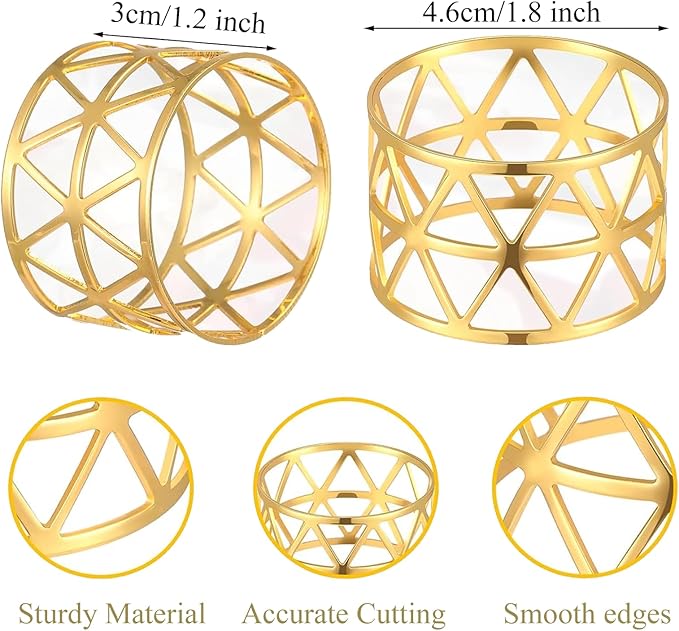 Set of 100 Napkin Rings Gold Metal Hollow Out Napkin Ring, Metal Napkin Rings Dinner Banquet Serviette Decor, Dining Table Setting for Thanksgiving Christmas Halloween Holiday Wedding Party