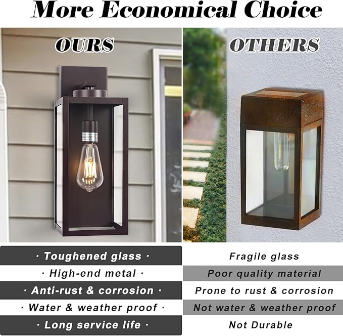 16-inch Oil-Rubbed Bronze Large Outdoor Wall Light Fixture, Brown Exterior Wall Lantern, Farmhouse Porch Sconce Lighting, Modern Outside Lights for House, Garage, Patio Lamp, 2 Packs