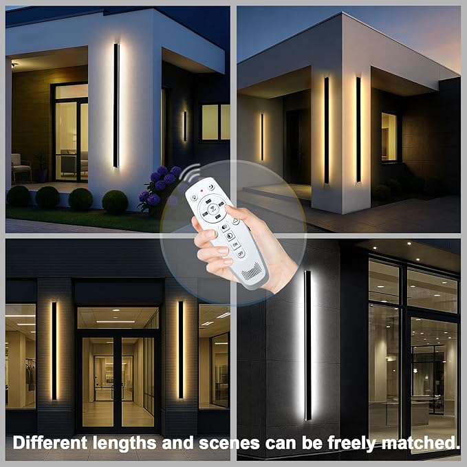 Modern Outdoor Wall Lights, 79 in Outdoor Wall Sconce with Remote 2700-6500K Dimmable, Black Waterproof Linear Exterior Wall Light Fixture for House Garage(2 Pack)