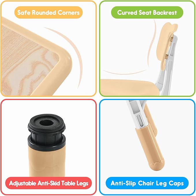 Kids Table & Chair Set with Adjustable Toddler-Safe Non-Slip Legs, Activity & Graffiti-Proof Desktop Ages 3-12