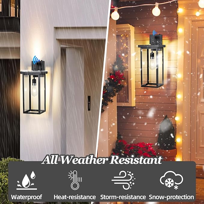 Large Exterior Lighting Fixtures Modern Wall Lantern,Outdoor Wall Lights with Clear Glass Shade,Outdoor Lamps for Patio Porch,Waterproof Outside Exterior Lights，Dusk to Dawn 20IN-2 Packs