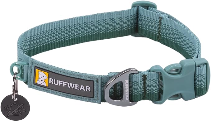Ruffwear, Front Range Dog Collar, Adjustable Tubelok Webbing, Lightweight, Side Release Buckle, Aluminum V-Ring, Durable for Everyday Use, River Rock Green, 14"-20"