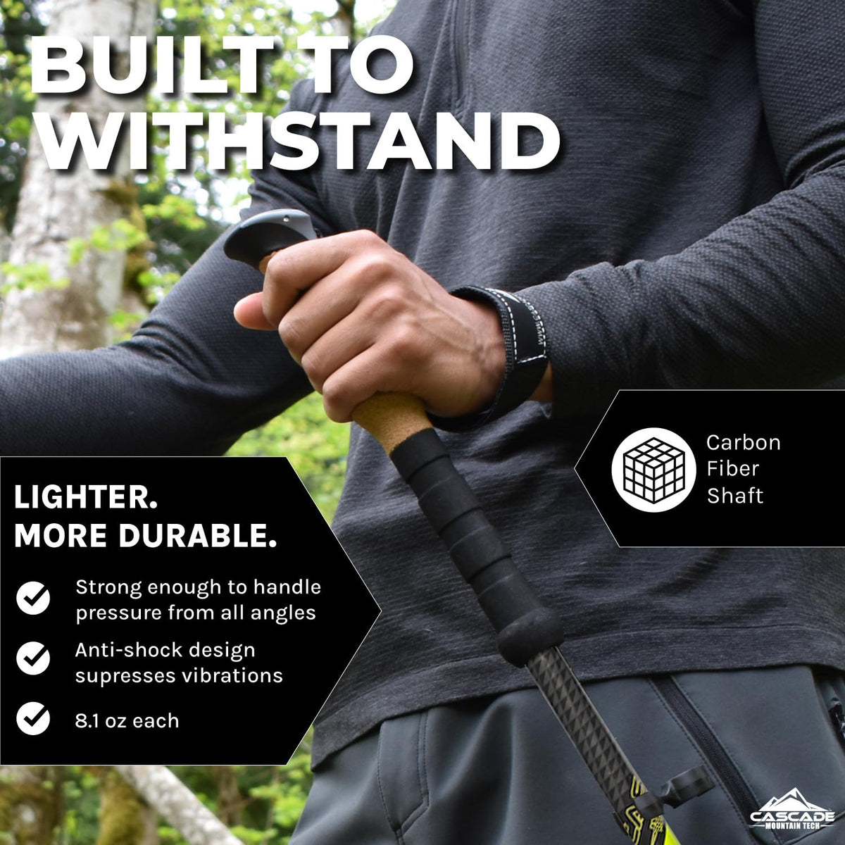 Cascade Mountain Tech Trekking Poles - Carbon Fiber, Adjustable, Green