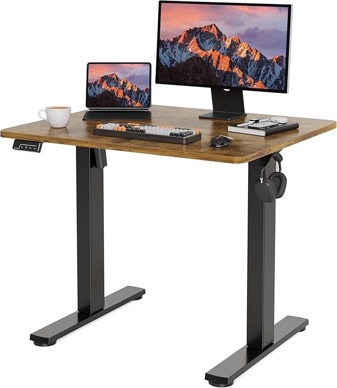 Electric Standing Desk Adjustable Height, 32x20 Inches Sit Stand up Desktop for Home Office, Ergonomic Rising Computer Table with Memory Preset, Rustic Brown