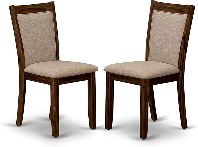 F2MZ7-50N-04 7-Pc Wooden Dining Set Includes a Pedestal Table and 6 Light Tan Polyester Parson Chairs with Padded Back - Antique Walnut