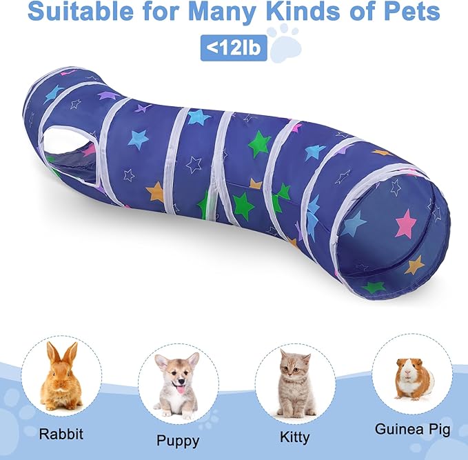 Glittme Cat Tunnel, Cat Tunnels for Indoor Cats, S-Shape Peekaboo Cat Cave with Cat Toys, Foldable Cat Tubes and Tunnels for Cats, Rabbit, Puppy, Guinea Pig