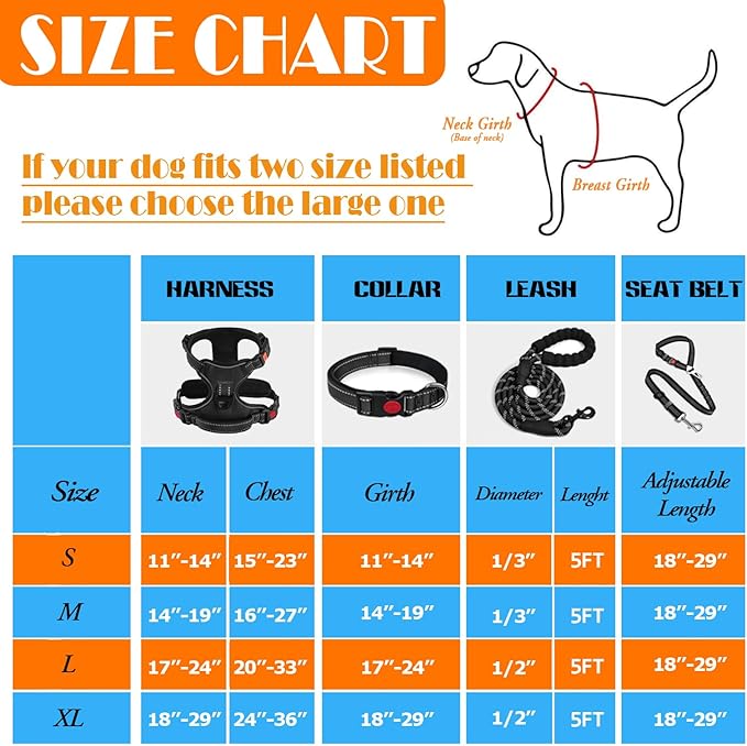 No Pull Dog Harness, Collar & Leash Set | Includes Dog Seat Belt, Collapsible Bowls & Poop Bag Dispenser. Ideal for Training, Walking, Hiking. Fits Small to Large Dogs(Black-S)