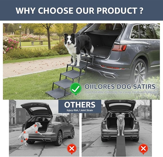 Foldable Dog Stairs for Large Dogs - Extra Wide Pet Ramp for Cars, SUV, Truck, Non-Slip Surface, Supports Up to 250 Lbs, 5 Steps