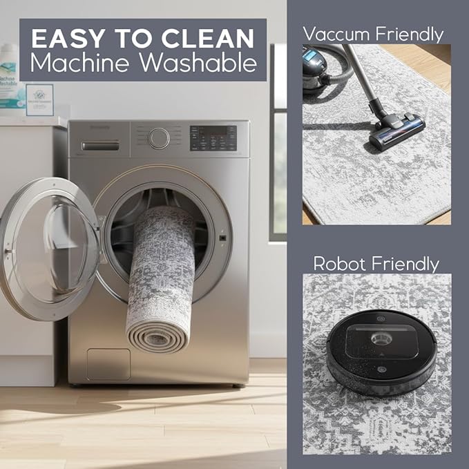 Muddy Mat짰 Frostbell 5ft x 7ft Washable Area Rugs for Living Room, Bedroom & Dining Room ??Modern Soft Low Pile Non Slip Carpet ??Pet Friendly Waterproof Foldable Rugs for Home