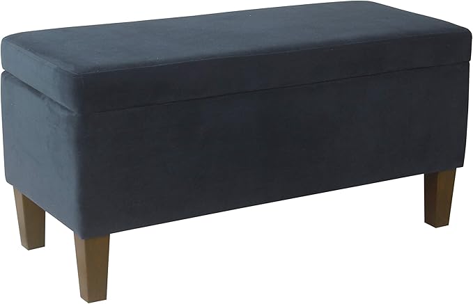 HomePop Large Upholstered Rectangular Storage Ottoman Bench with Hinged Lid, Navy