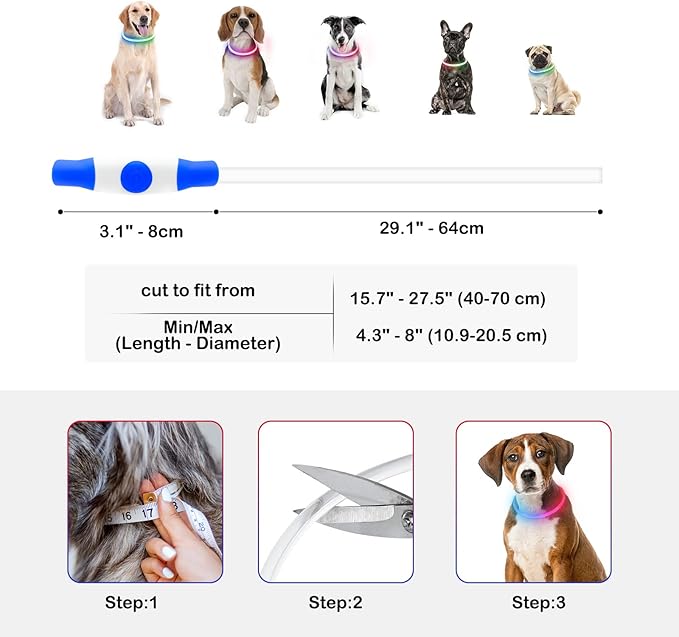Light Up Dog Collars, USB Rechargeable Dlitk LED Dog Collar 1 Count, TPU Cuttable Size Glow Collar for Dogs, Dog Collar Light, Please Do Not Use Fast Charging (Blue+Pink)