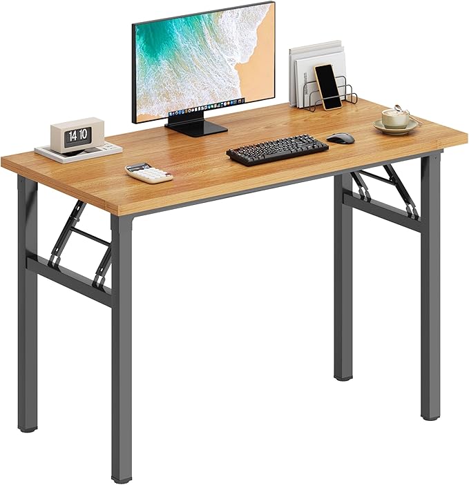 DlandHome Computer Desk Folding Table 39.4 inches Writing Desk for Small Space Study Table Laptop Desk No Assembly Required Teak&Black