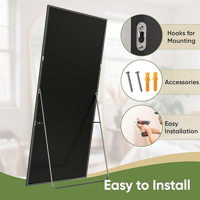 Full Length Mirror, 81"x41" Full Body Mirror, Floor Mirrors with Stand, Body Mirrors Standing Hanging Leaning Against Wall,Aluminum Frame Mirrors for Bedroom Cloakroom,Living Room,Black
