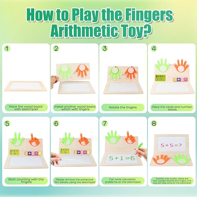 Number Blocks Toys for Kids Wooden Montessori Toys for 3 4 Years Old Boy Girl Toddler Fingers Arithmetic Educational Math Manipulatives with Whiteboard 5-7 Preschool Learning Activities Counting Game