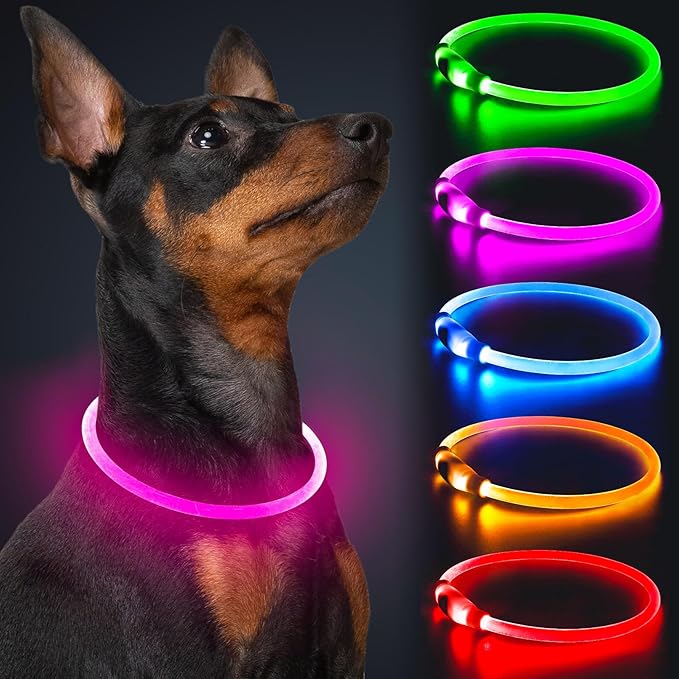 Light Up Dog Collar, USB Rechargeable Dlitk LED Dog Collar 1 Count, TPU Cuttable Glow Collar for Dogs, Dog Light for Large Medium Dogs Walking at Night (Pink)