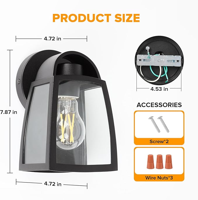 LUTEC Outdoor Wall Light Fixtures, Exterior Waterproof Wall Lantern with Clear Glass Shade, Aluminum Modern Matte Black Porch Sconce Outdoor Lighting for Garage Entryway Yard