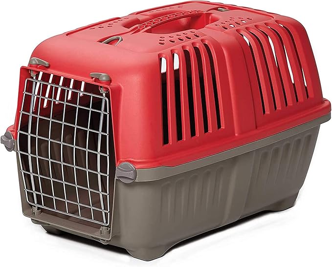 MidWest Homes for Pets Spree Travel Carrier ??Hard-Sided Dog & Cat Carrier, Small Pet Travel Crate with Handle, Ventilated Design, Easy Assembly, 22-Inch, Red