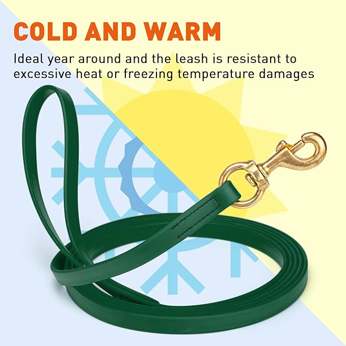 Viper Biothane K9 Working Dog Leash Waterproof Lead for Tracking Training Schutzhund Odor-Proof Long Line with Solid Brass Snap for Puppy Medium and Large Dogs, 33ft Hunter Green