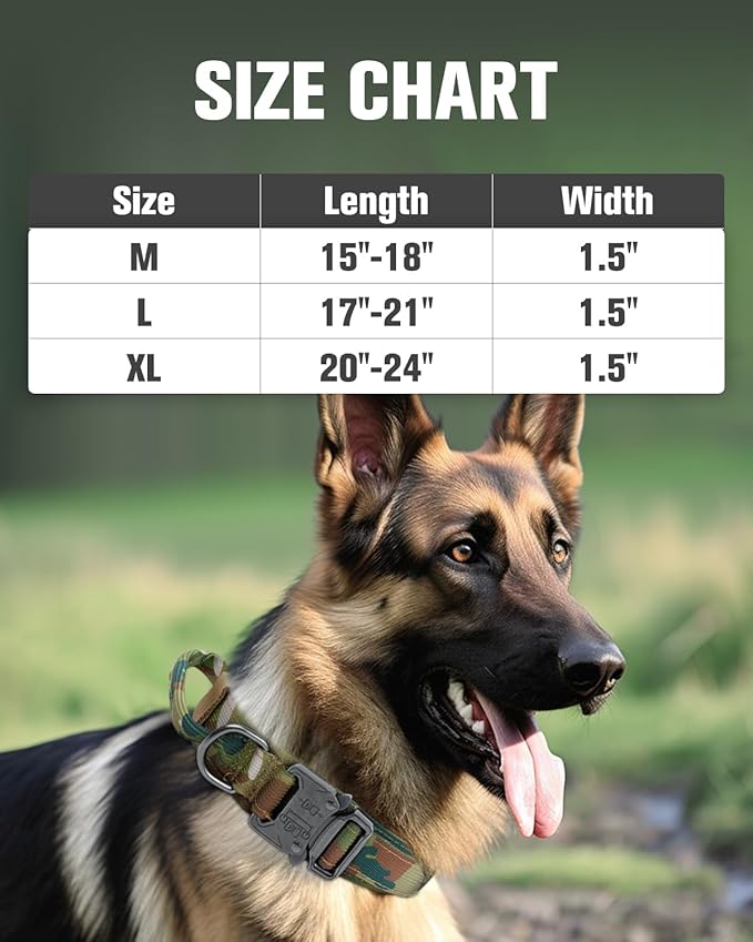 Joytale Tactical Dog Collar with Handle, Adjustable Heavy Duty Military Collar with 2 Patches for Training, Suitable for Large Dogs, Camouflage, L