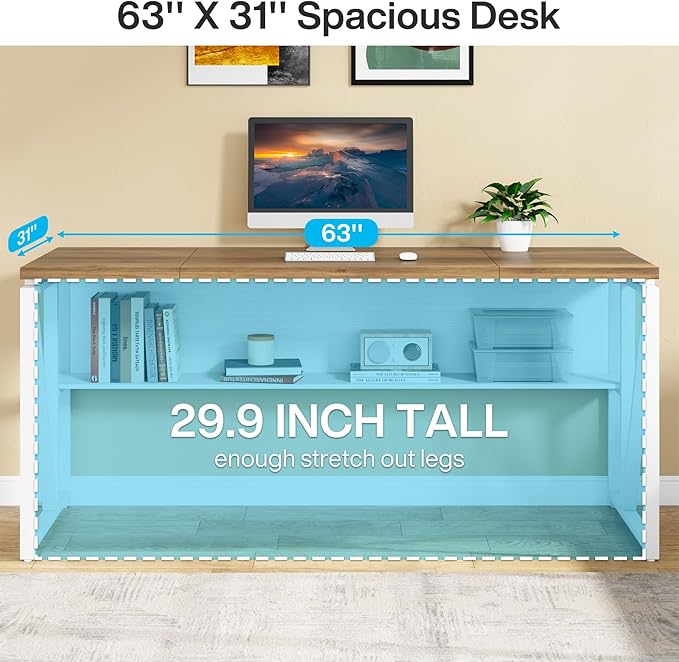 Tribesigns Office Desk with Drawers Sets, 63 inches L Shaped Computer Desk with Mobile File Cabinet,Big Executive Desk for Home Office Furniture Sets (Light Walnut, 63-inch)