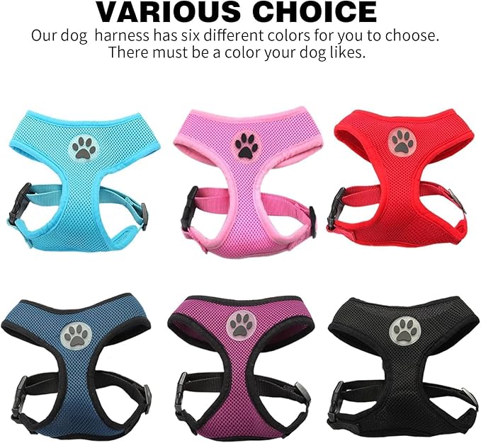 BINGPET BB5001 Soft Mesh Dog Harness Pet Walking Vest Puppy Padded Harnesses Adjustable, Red Small