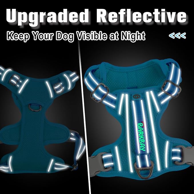BARKBAY Dog Harness No Pull with ID Tag Pocket - Heavy Duty, Reflective, Easy Control for Large Dogs(Blue,XS)