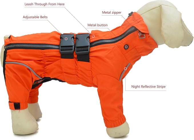 Dogs Waterproof Jacket, Lightweight Waterproof Jacket Reflective Safety Dog Raincoat Windproof Snow-Proof Dog Vest for Small Medium Large Dogs Orange L