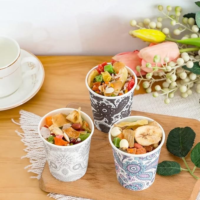 [300 Pack] 5 oz Mini Paper Cups, Small Mouthwash 5 OZ, Disposable Bathroom Cups, Paper Coffee Cups 5 Ounce for Bathroom, Supermarket, Birthday Party, Travel, Events, Picnic, BBQ (Paisley)