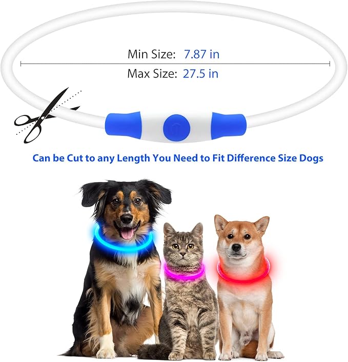 Flashseen LED Dog Collar, USB Rechargeable Glowing Lighted Up Collar, Cuttable Water-Resistant TPU Safety Collar Lights for Small Medium Large Dogs