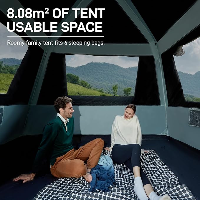 EVER ADVANCED Blackout Design 6 Person Camping Tent, Instant Cabin Tent for Family with Vestibule and Large Mesh Windows, 60s Easy Setup, Double Layer, Water-Resistant